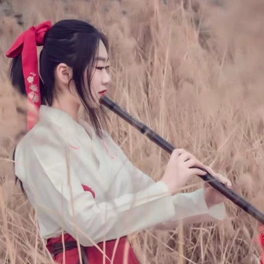 芦苇丛文艺吹笛女生头像唯美古风真人头像