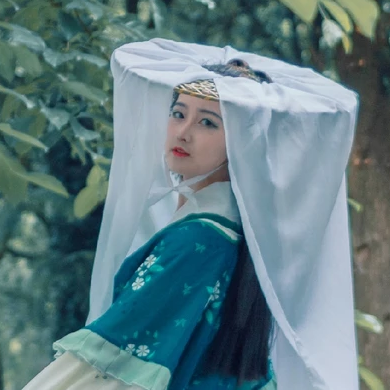 青衣带斗笠女生头像,唯美古风真人头像