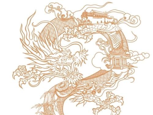 现代中国风 禅意水墨线描中国画CG插画，标志手 