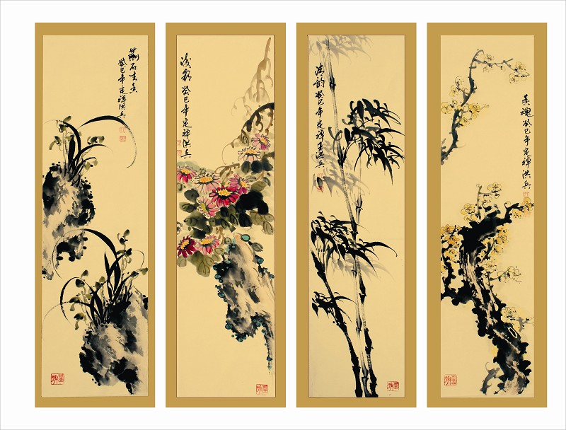 梅兰竹菊中国画作品