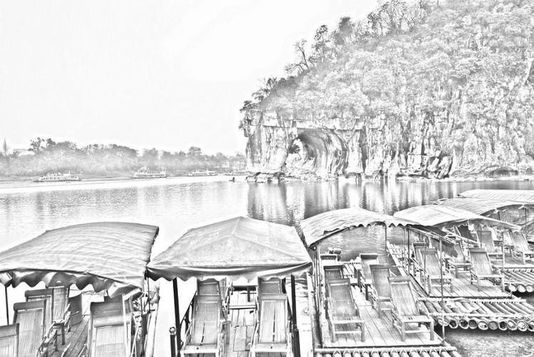 素描桂林山水风景作品