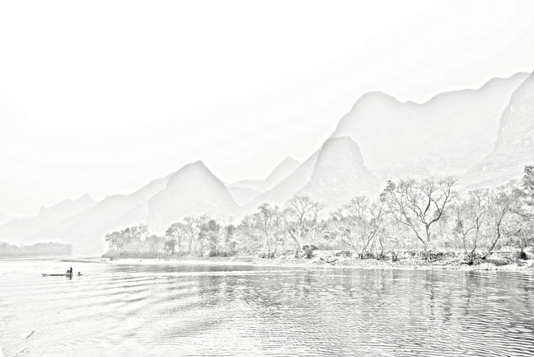 素描桂林山水风景作品