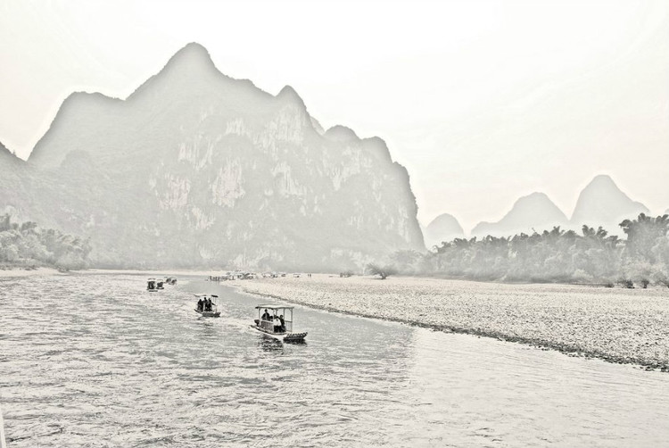素描桂林山水风景作品