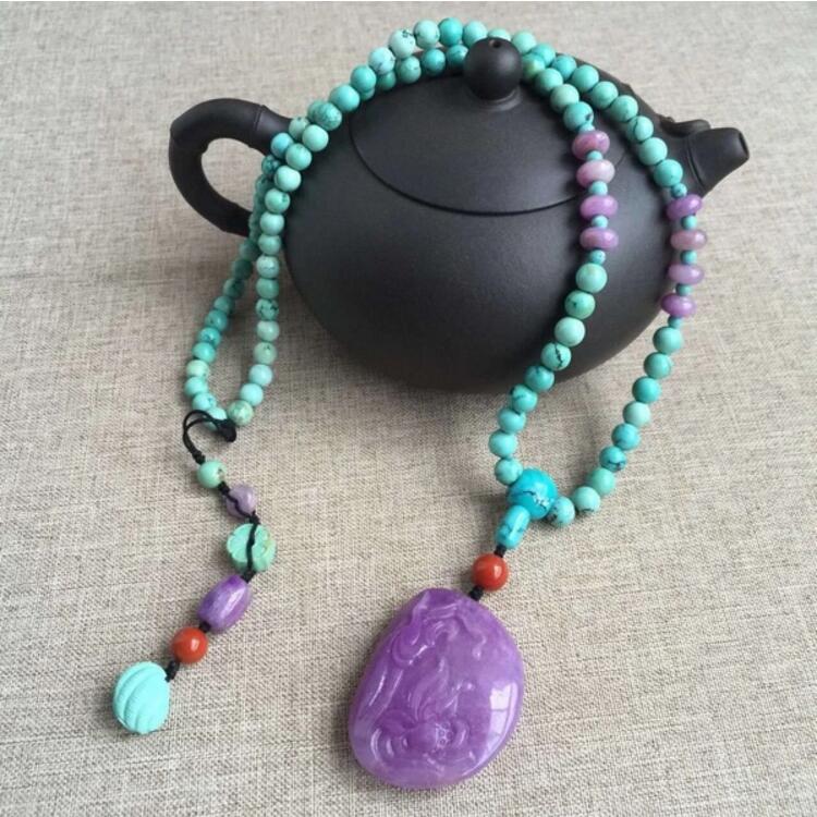 老矿冰种绿松石项链，绿松石项链搭配