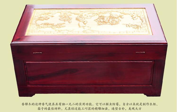复古中式仿古雕花香樟木箱子
