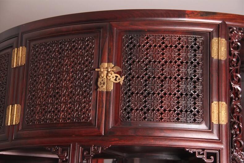 中式仿古大红酸枝圆柱博古架