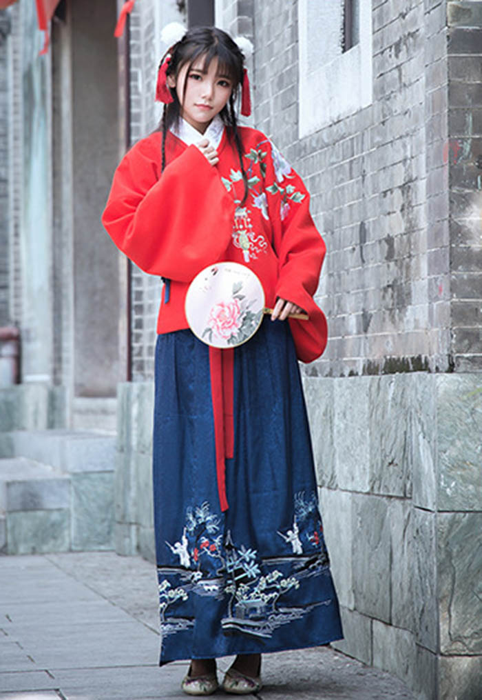 汉服斗篷 汉服袄裙印花齐腰襦裙