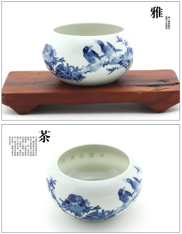 青花石榴鸟仿古笔洗水盂