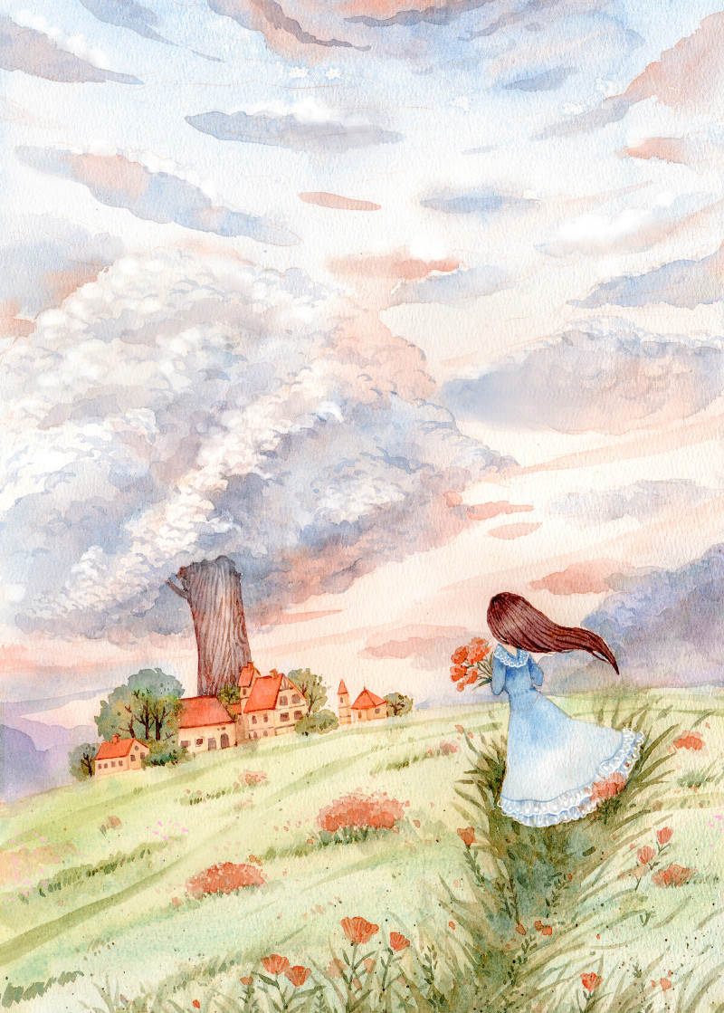 清新唯美手绘水彩插画