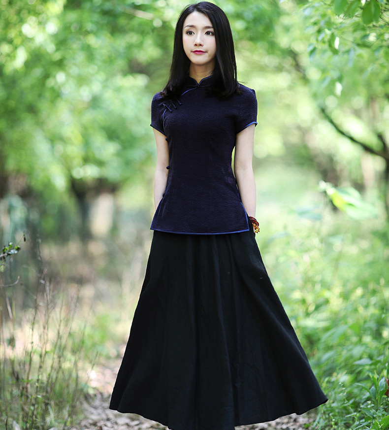 唐装旗袍改良修身女短袖上衣棉麻
