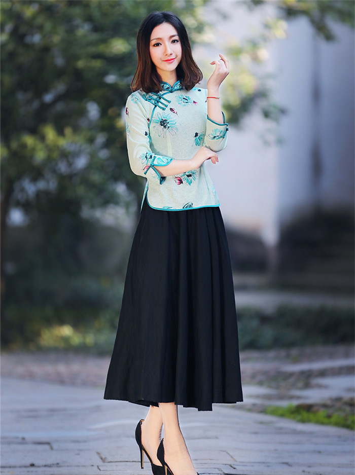 春秋装中式唐装女印花长袖