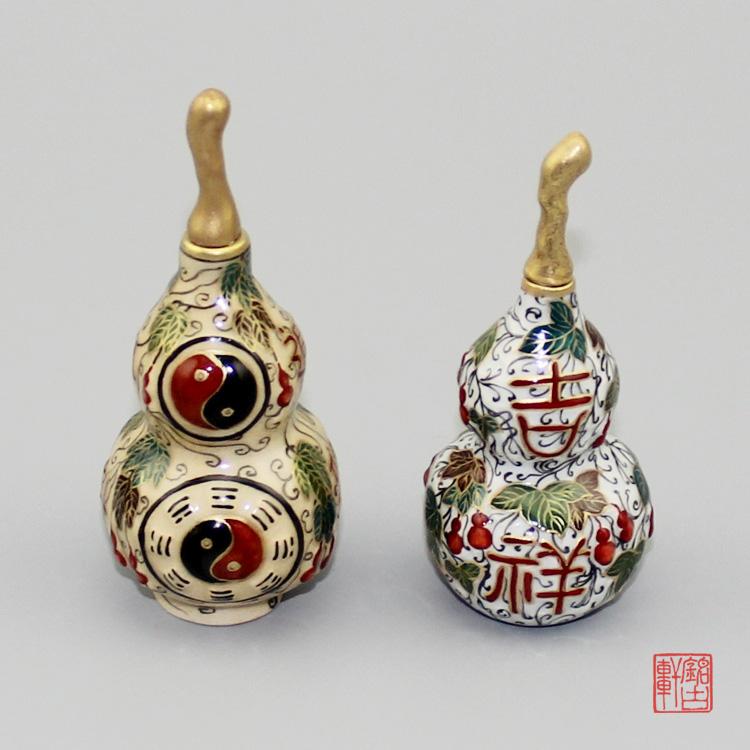 手工描金粉彩葫芦陶瓷鼻烟壶八卦葫芦工艺品