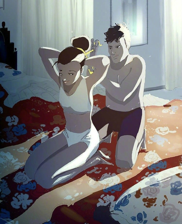 两个人的时光，唯美插画