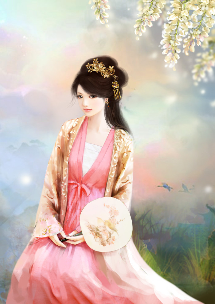 甜美可人古风美女插画立绘图片