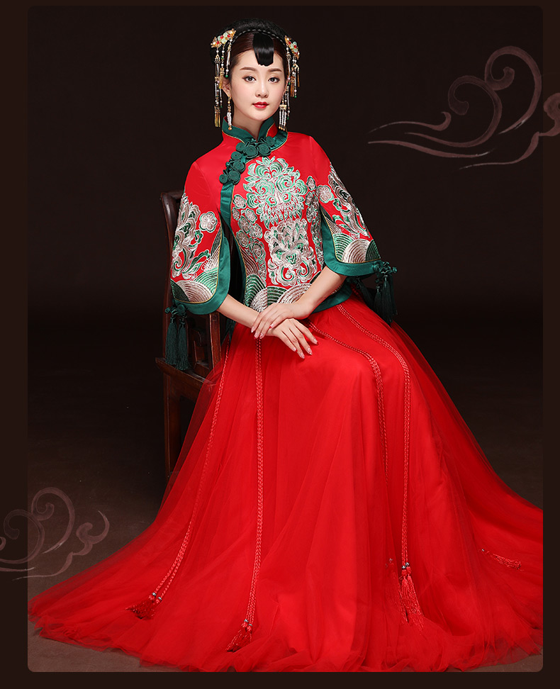 秋季新款红色敬酒服，改良旗袍长款
