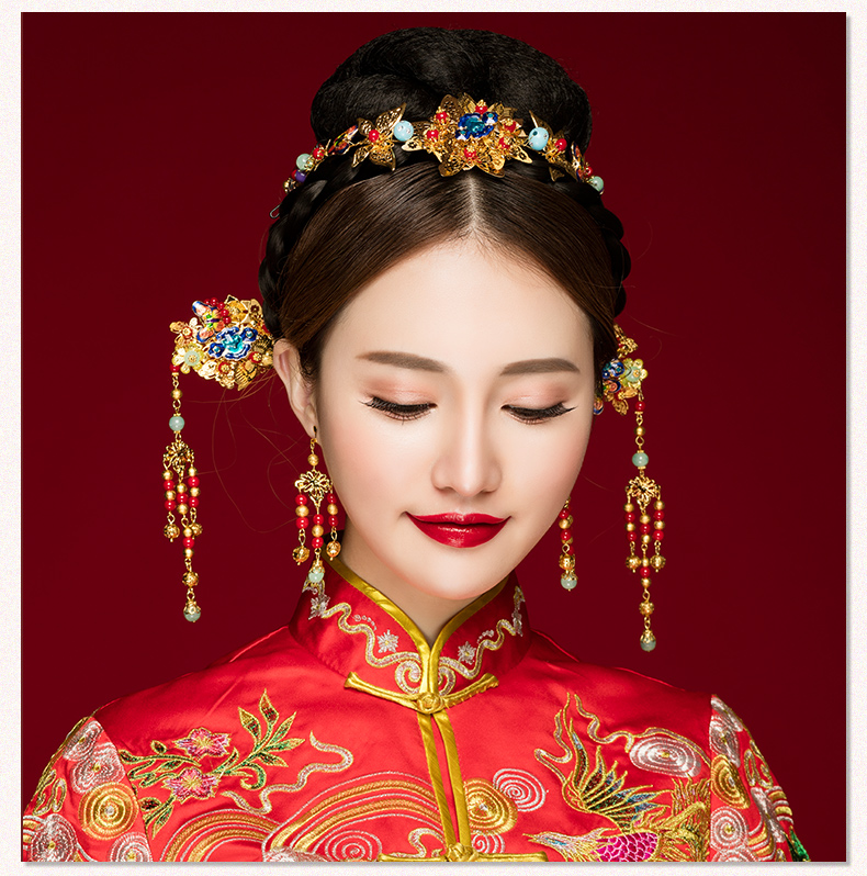 古典步摇新娘发饰，古式婚礼发簪