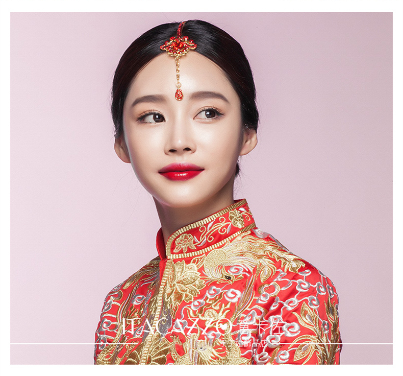 中国风头饰红色眉心坠，古风新娘妆额饰