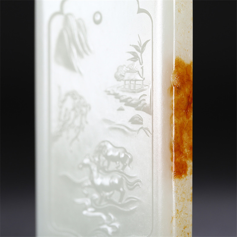 和田玉山水悠然自在挂件，白玉项链玉石。