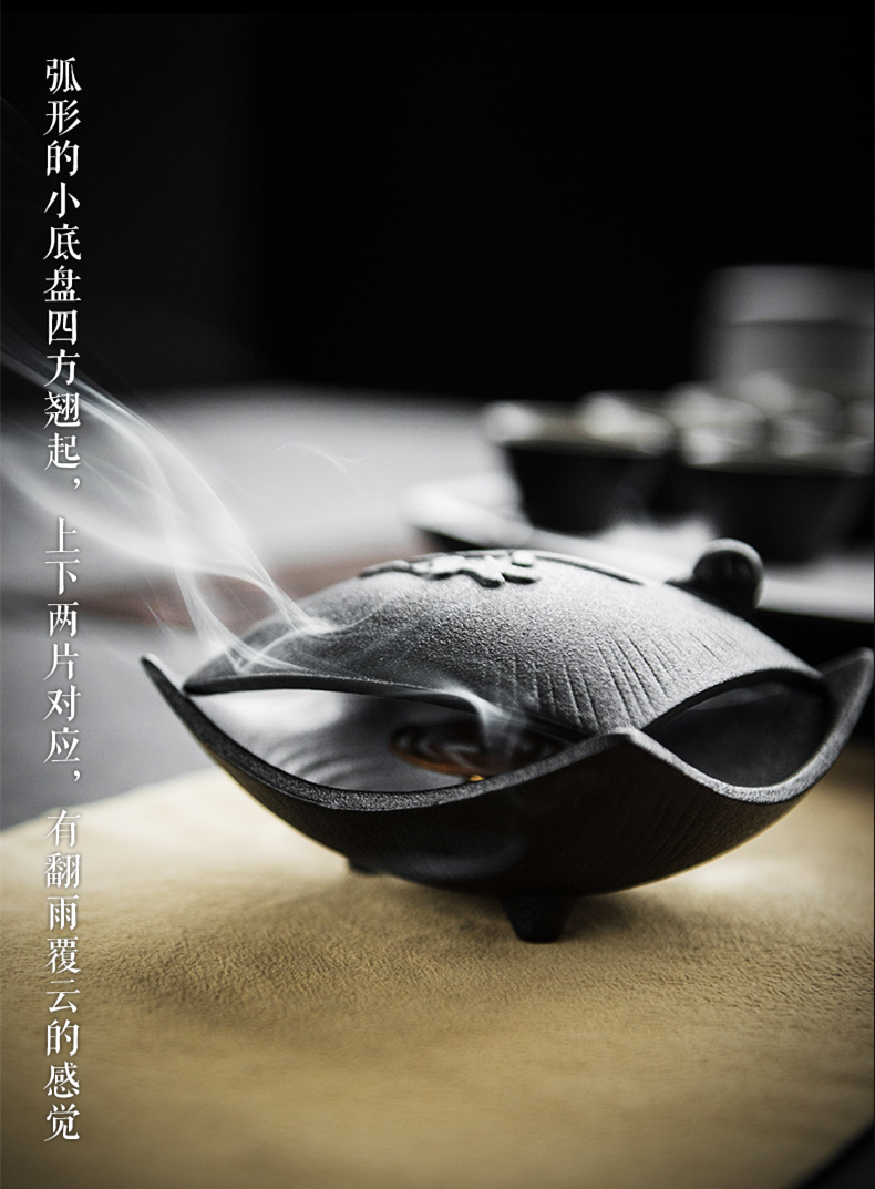 禅意粗陶茶道香炉，陶瓷檀香盘香薰炉。