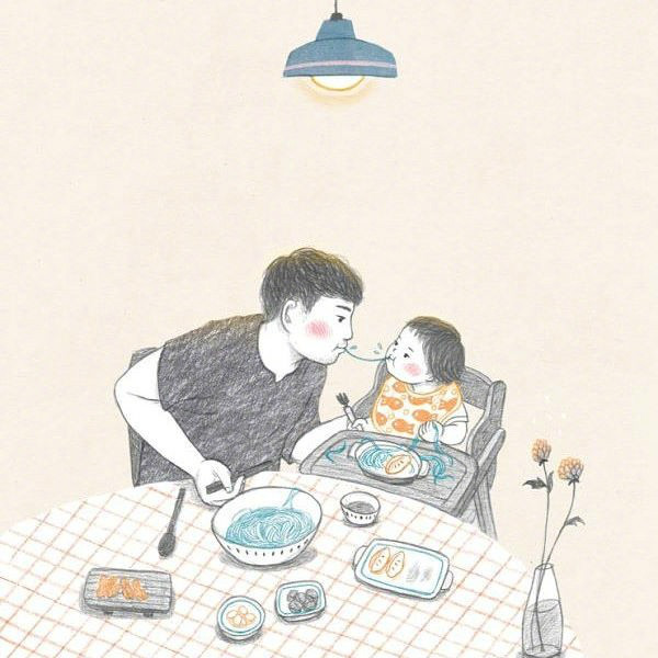 超暖心的铅笔手绘父女插画图片