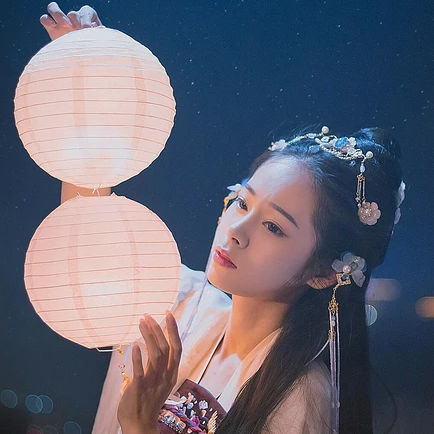 提灯唯美古风少女真人头像