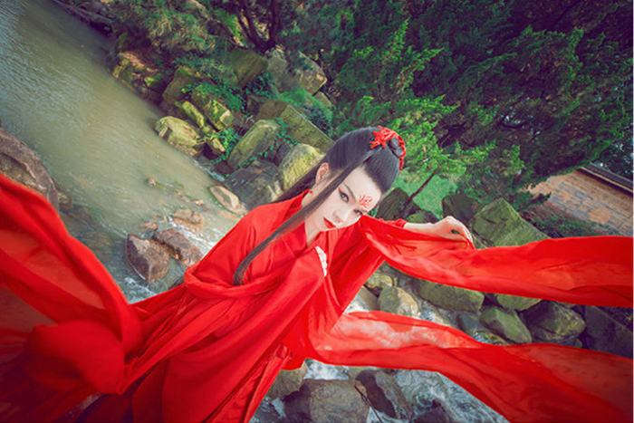 东方不败红色水袖古装服饰