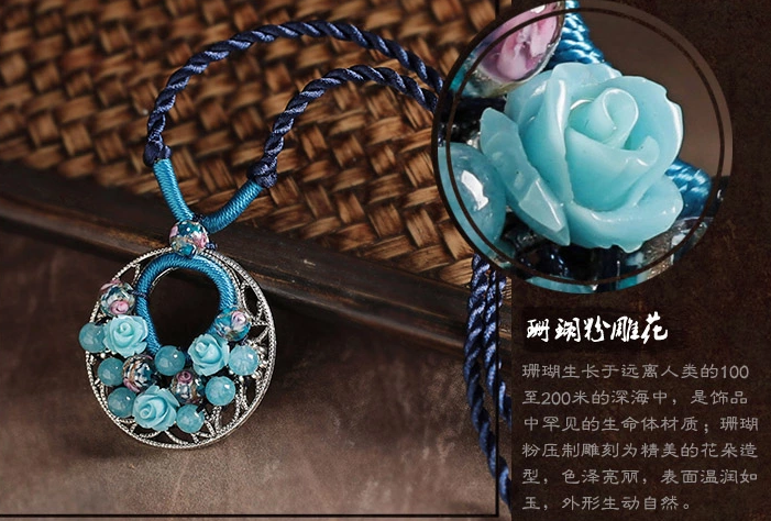 蓝色琉璃锁骨链清新复古项链首饰