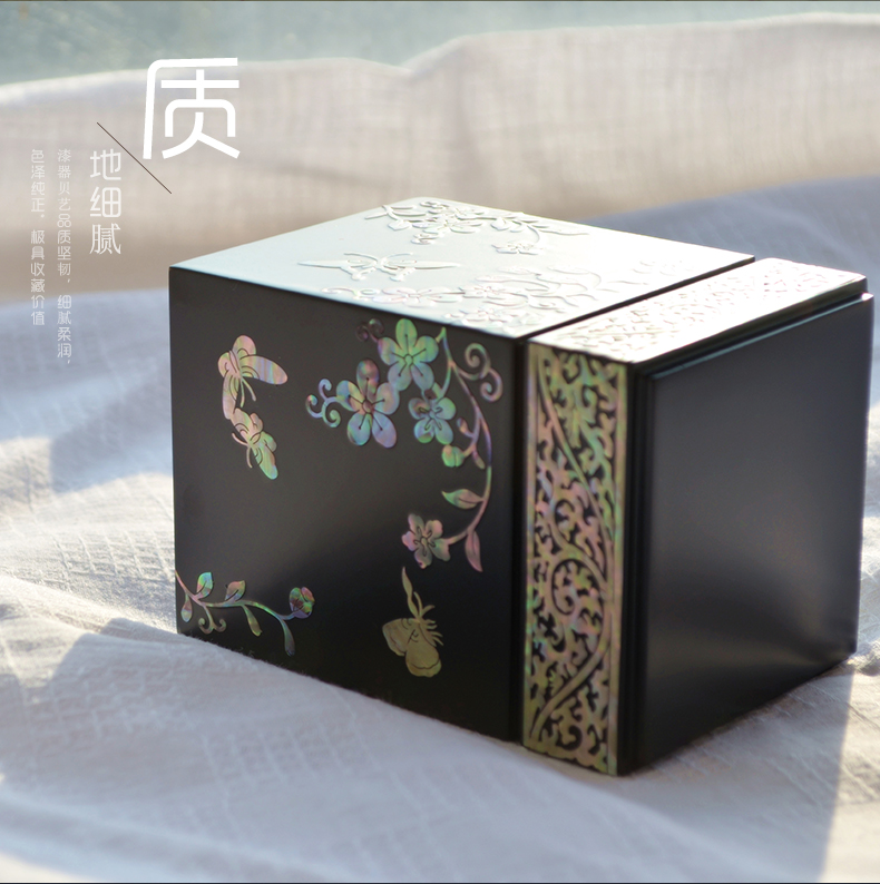 复古螺钿漆器实木质贝壳笔筒