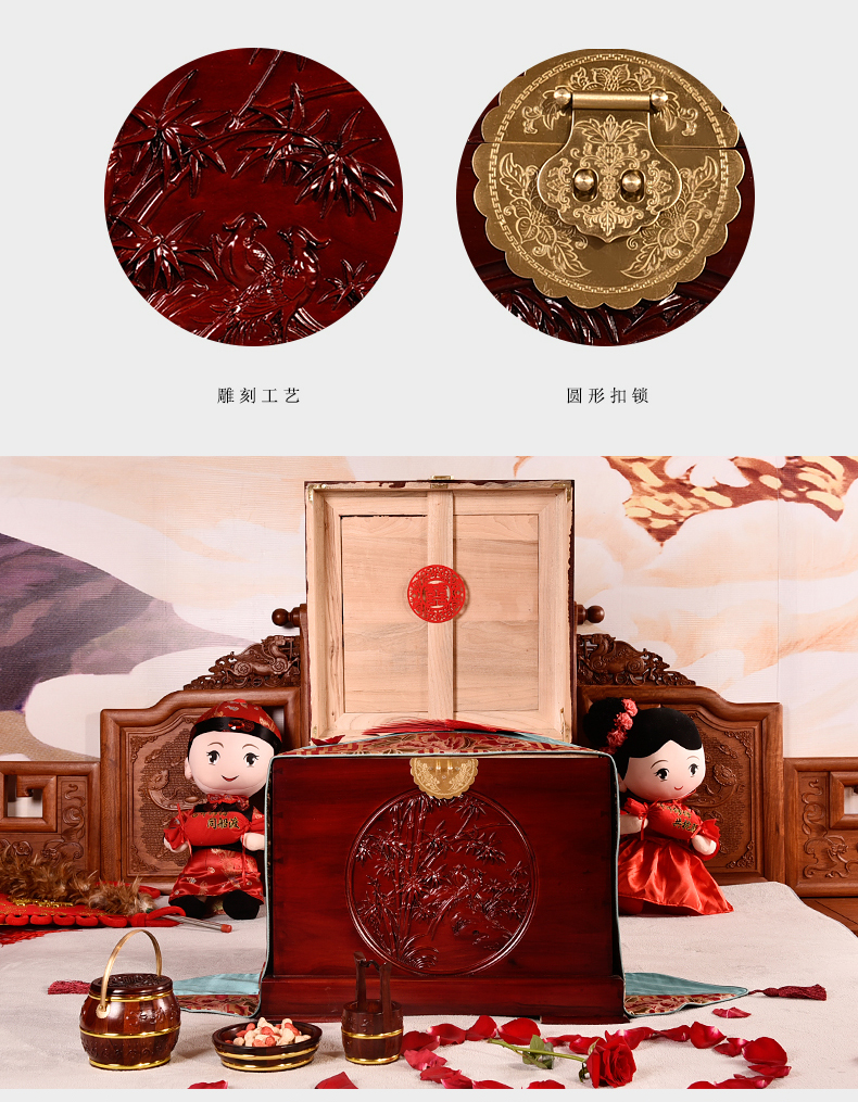 复古樟木箱，精美竹子雕花木箱子