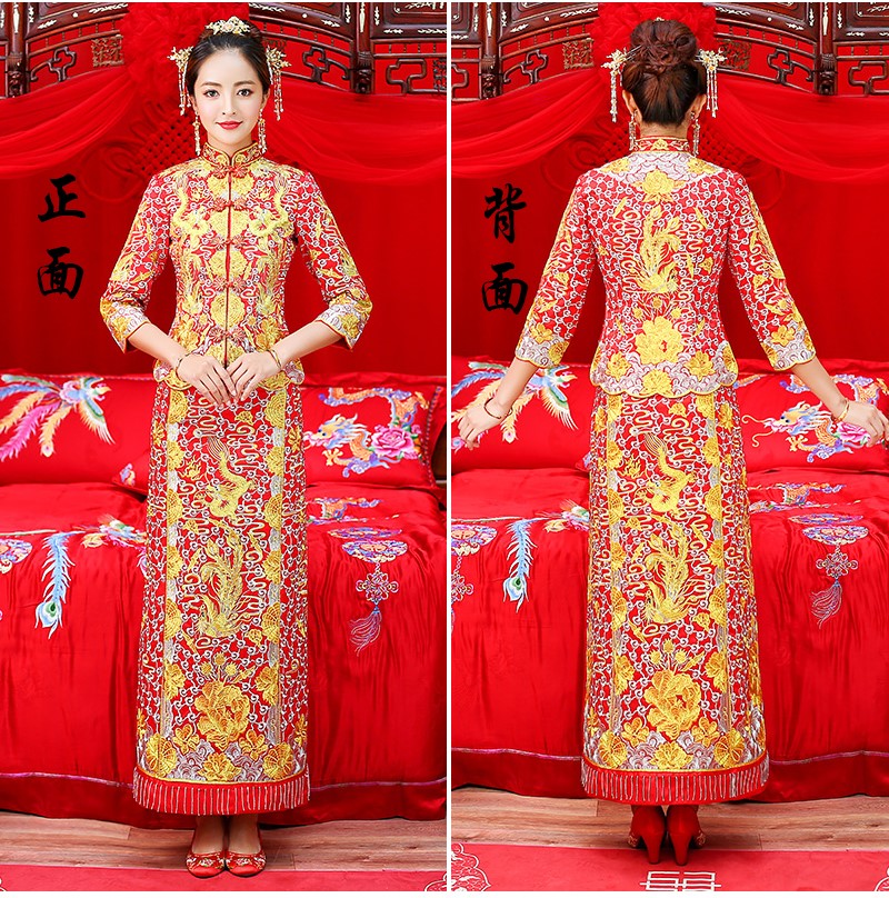时尚复古设计中式礼服，新娘结婚礼服
