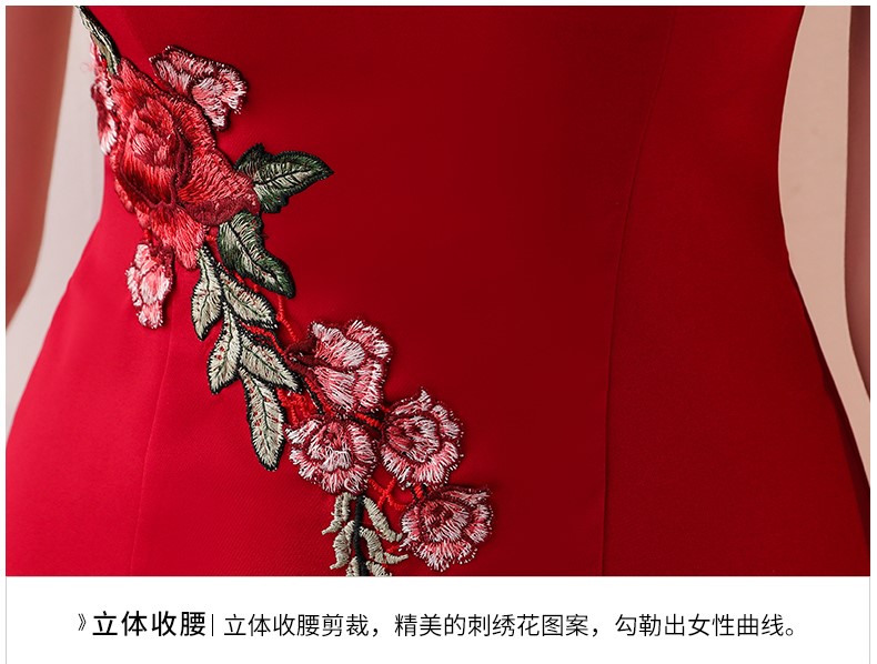 蕾丝花朵中式礼服，性感鱼尾晚礼服