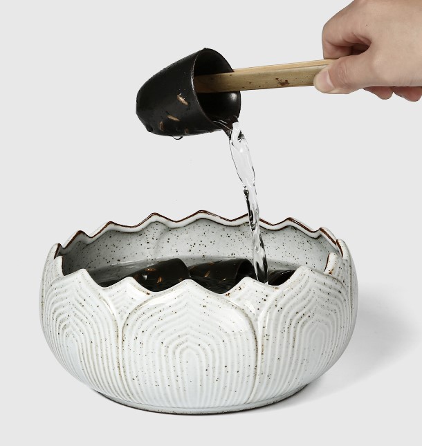 莲花造型复古茶洗手工粗陶水盂