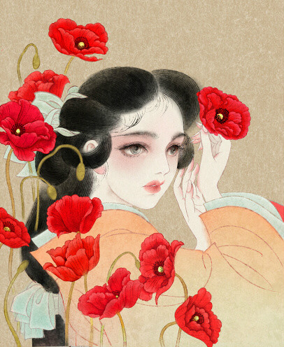 唯美中国风女子手绘插画