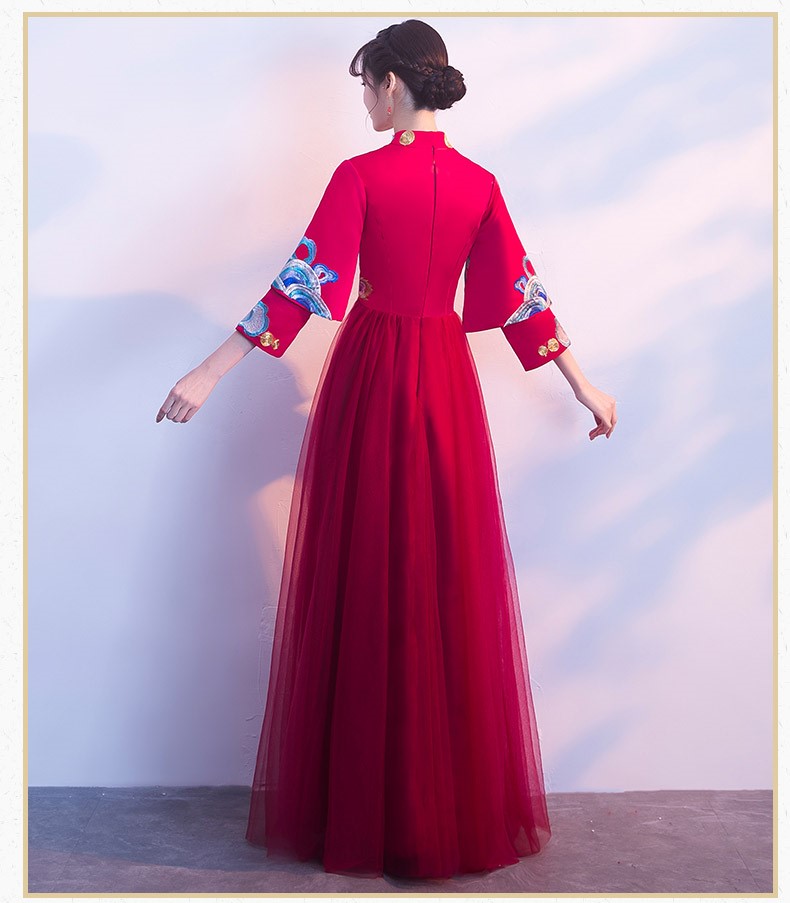 复古凤凰刺绣中式礼服，中国风结婚晚礼服