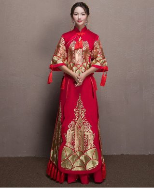 金丝刺绣中式礼服，唯美中国风