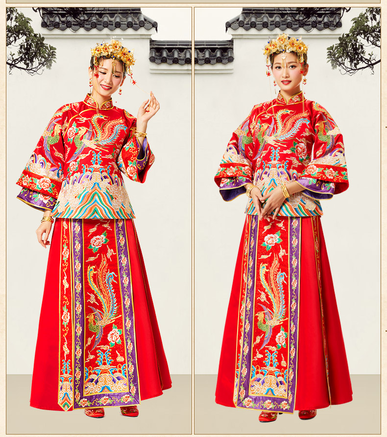 花开富贵中式礼服，多彩刺绣新娘礼服