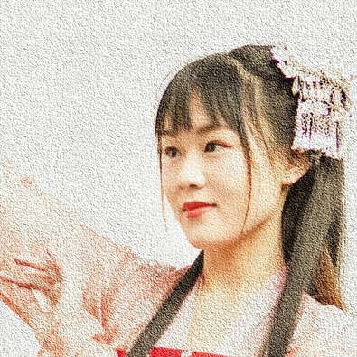 小清新粉衣带团扇女生头像，唯美古风真人头像