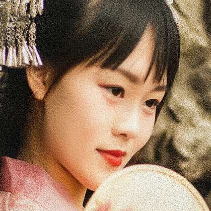 小清新粉衣带团扇女生头像，唯美古风真人头像