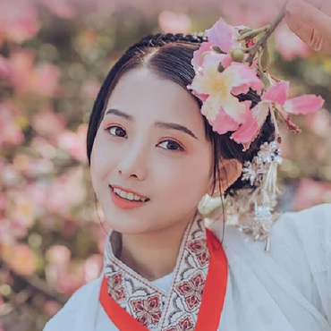 粉色木棉花少女头像，唯美古风真人头像