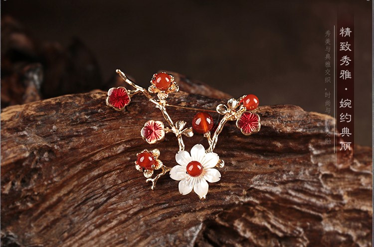 红蔓枝胸花贝壳花朵胸针饰品