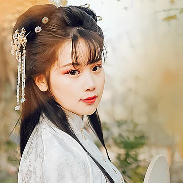 秋落意境带团扇女生头像，唯美古风真人头像