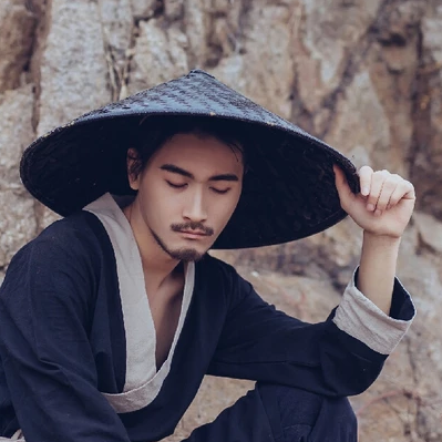 霸气带斗笠男生头像，唯美古风真人头像