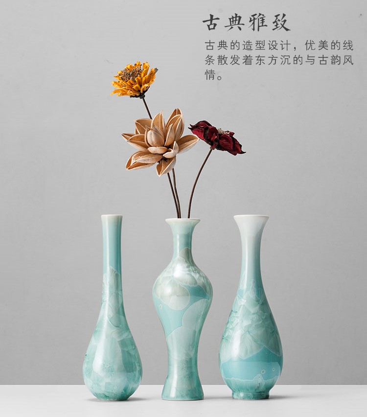 禅意中式插花艺术：新中式绿色结晶釉陶瓷插花