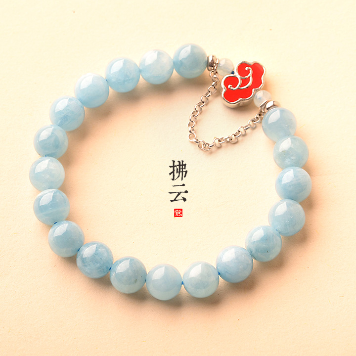 拂云珐琅彩银手链，天然海蓝宝手串