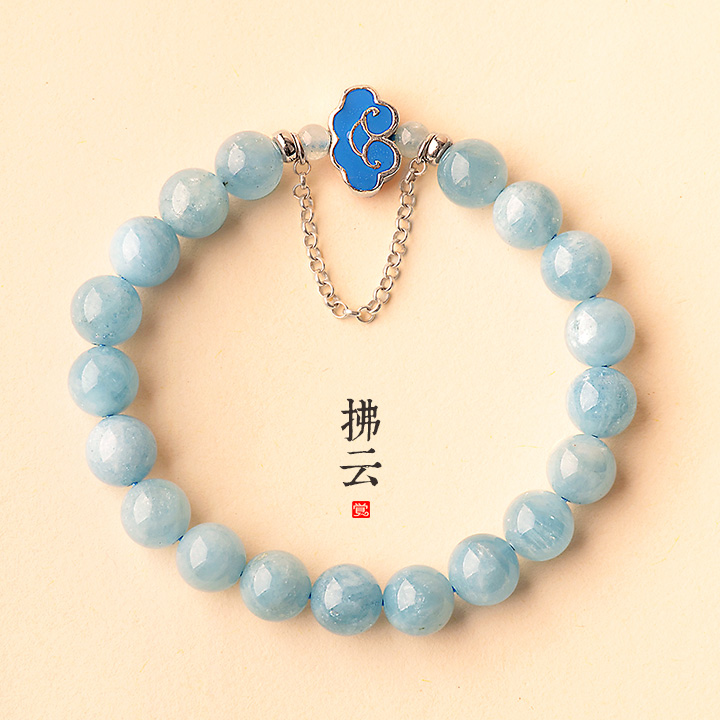 拂云珐琅彩银手链，天然海蓝宝手串