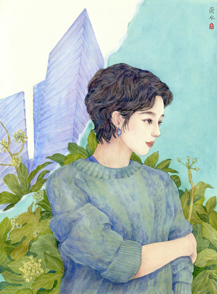24节气水彩手绘插画，清新淡雅唯美女子插画