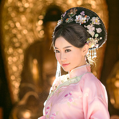 清新桃林妃子带团扇女生头像，唯美古风真人头