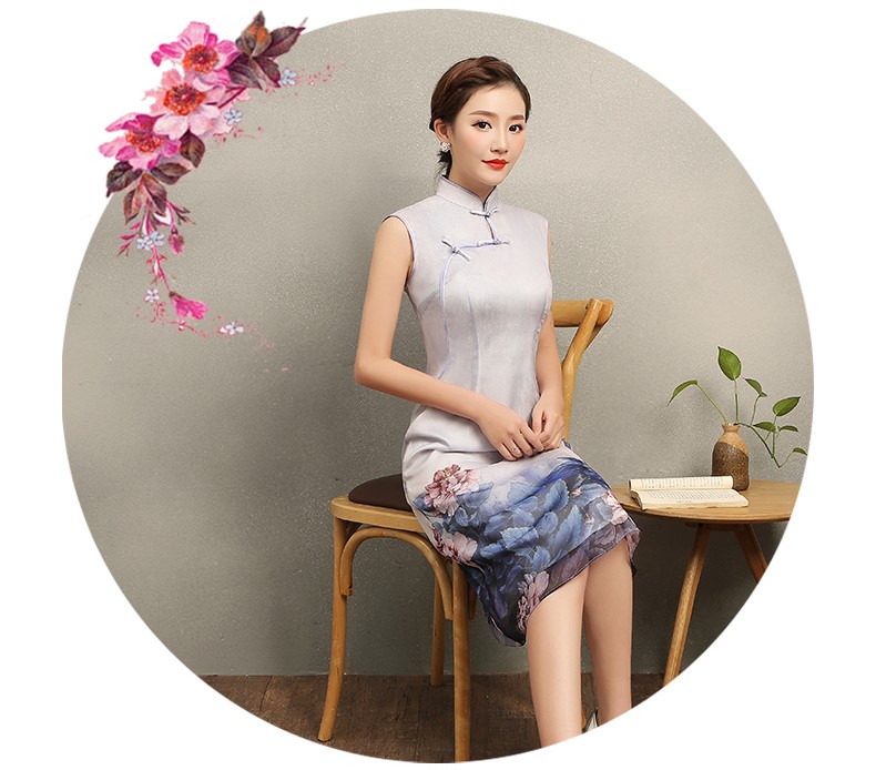 温婉优雅淡紫旗袍，文艺复古气息旗袍裙