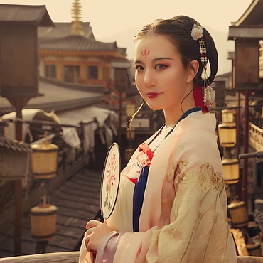 古典淡雅带团扇女生头像，唯美古风真人头像