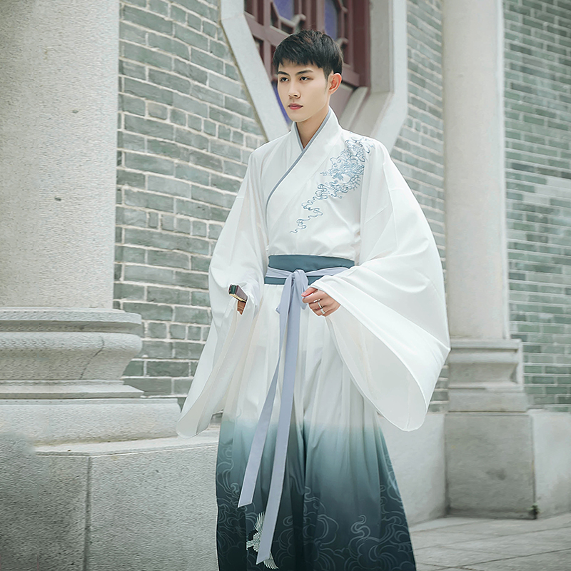谦谦君子大袖交领襦裙，龙纹刺绣汉服图片